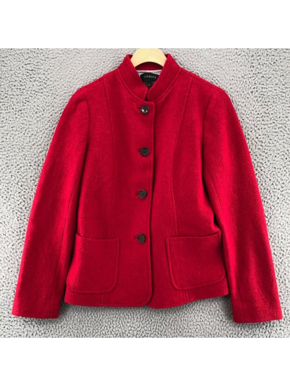 Talbots Jacket Womens 2 Red Wool Blend Button Up Pockets Mock Neck Office Work